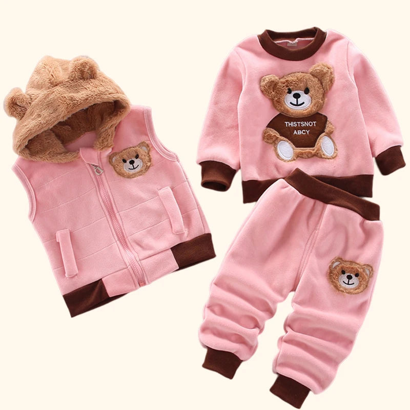 3Pcs Set Children Clothing Thicken Warm Hooded Outwear Children Sets Three-Piece Outfits Toddler Costume Suit Kids Clothes