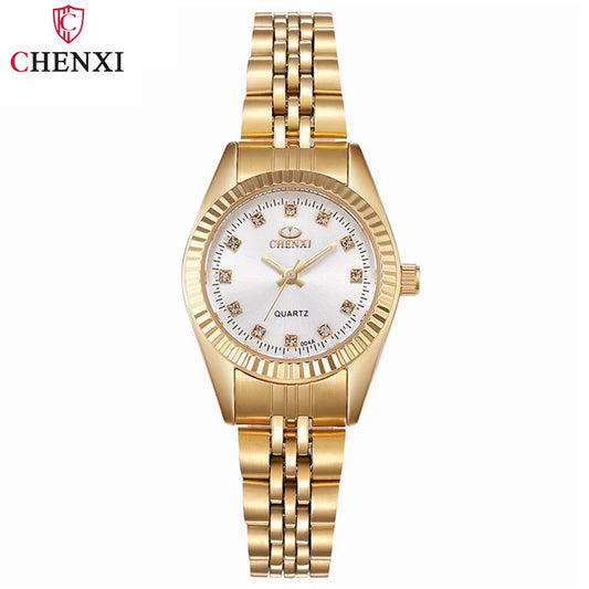 CHENXI Brand Top Luxury  Ladies Golden Watch for Women Clock Female Women's Dress Rhinestone Quartz Waterproof Wristwatches