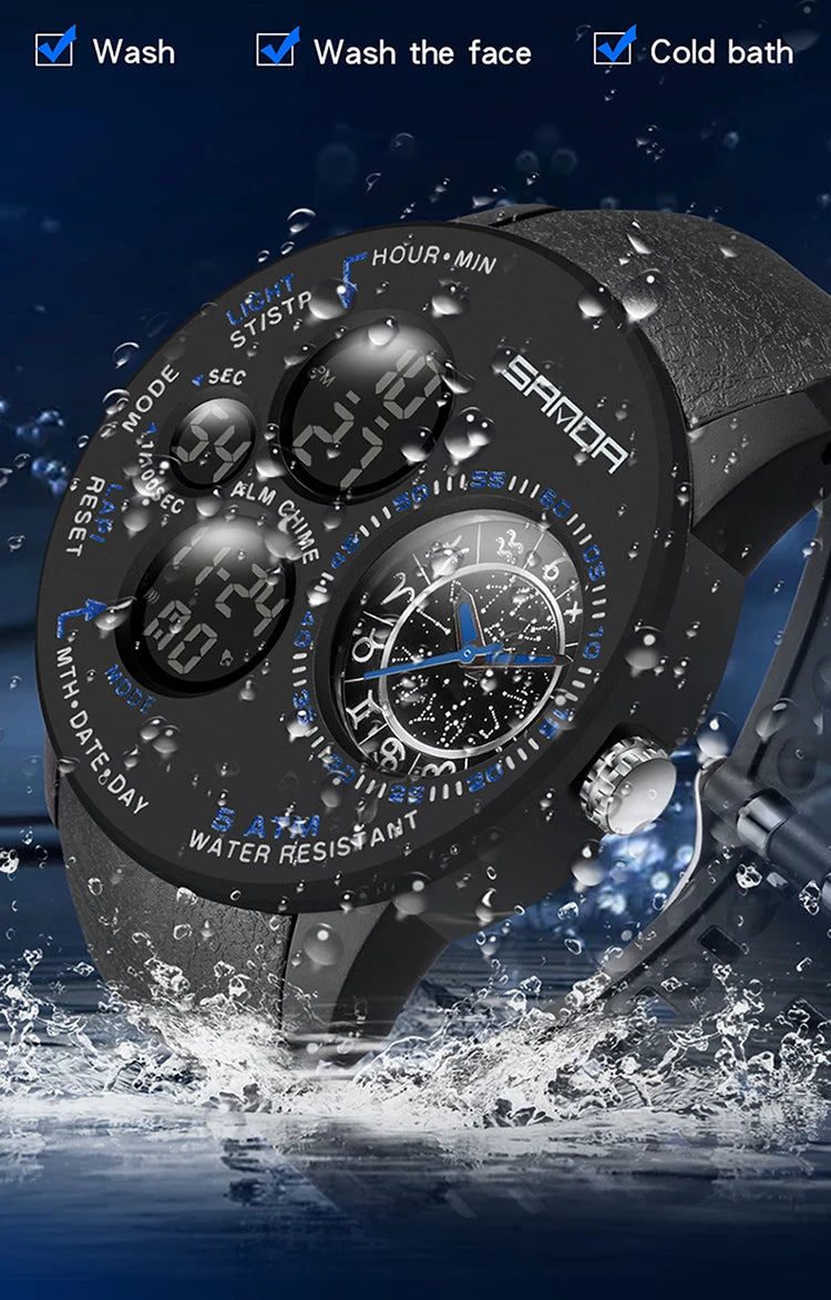 SANDA 2023 Fashion Outdoor Mens Watches Top Brand Military Sports Quartz Watch Dual Display Creative Wristwatch Waterproof Clock