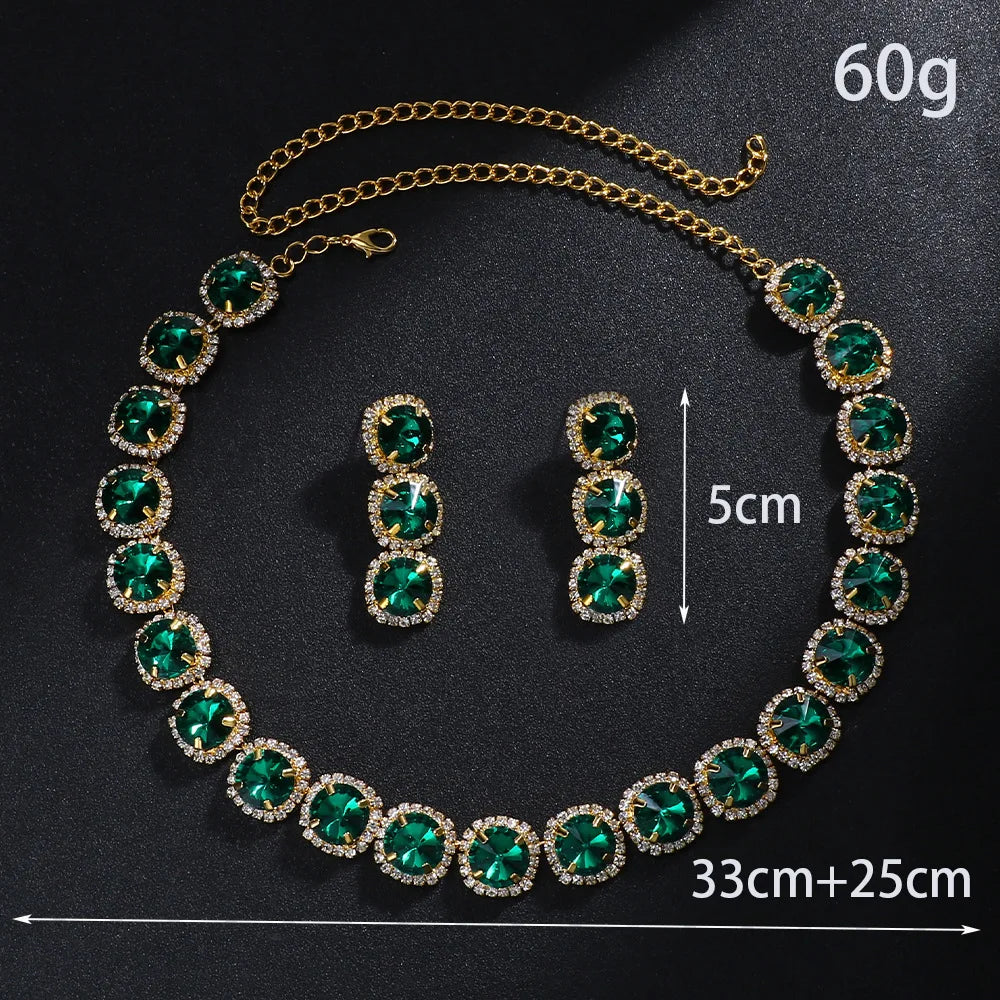 Stonefans Square Necklace and Earrings Set for Women Wedding Gift Green Accessories Jewelry Sets Luxury 2024 Designs Girls