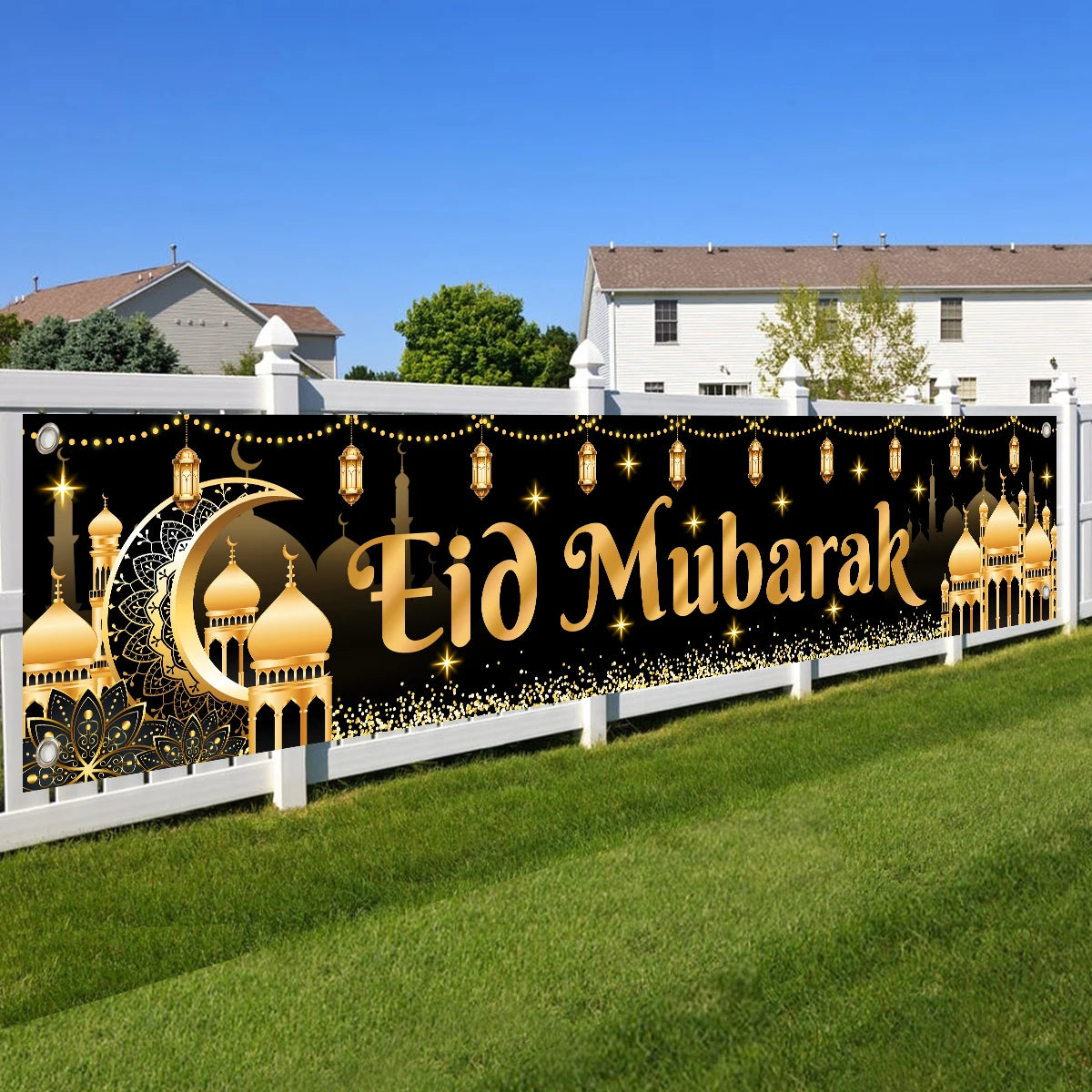 Eid Mubarak Outdoor Banner Flag Ramadan Decoration For Home 2024 Islamic Muslim Party Decor Gifts Ramadan Kareem Eid Al-Adha