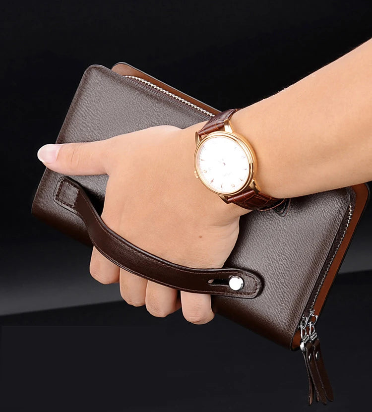 Luxury Brand Men Wallets with coin pocket Double Zipper Male Wallet long Large Men Purse coin Clutch Bag Black Business Clutch