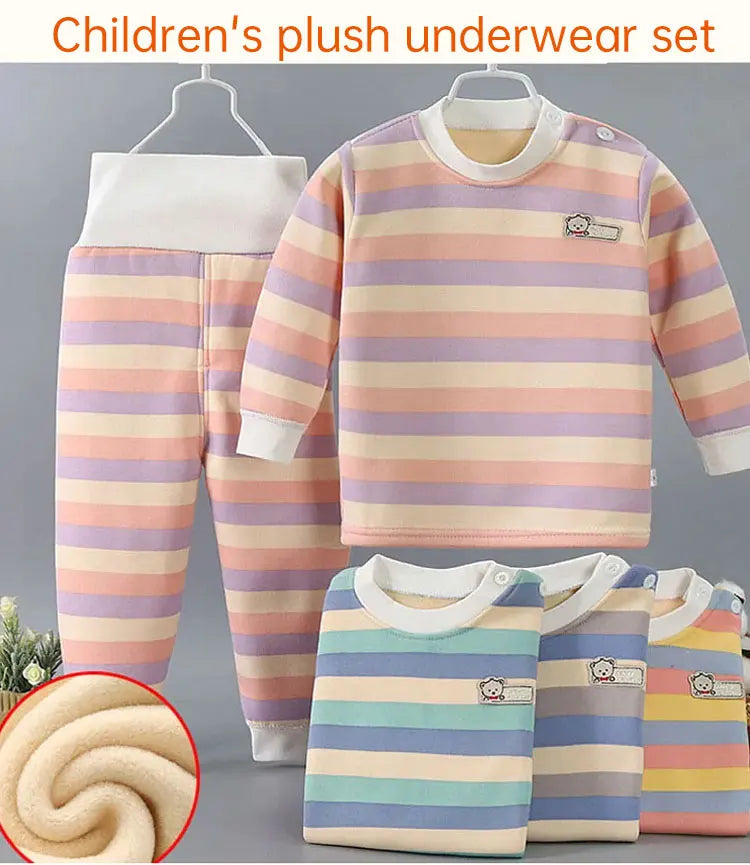 Thicken Warm Plush Children Sets Kids Clothes Boy Girl Underwear Suits Autumn Winter Children Clothinn