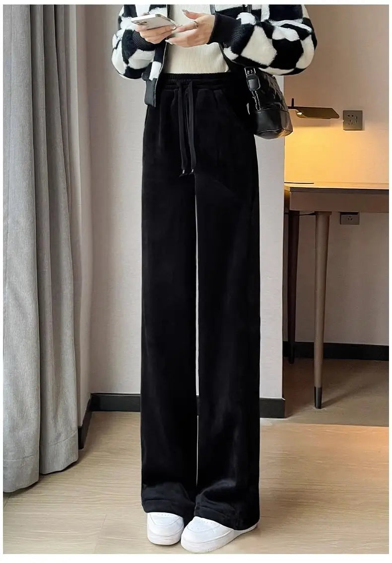 Women Keep Warm Thickened Corduroy Trousers Wide Leg Sweatpants Winter Straight Pant High Waist Warm Loose Simple Lamb Trousers