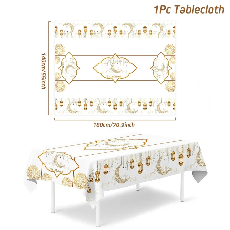 Eid Mubarak Tablecloth Ramadan Table Runner Ramadan Kareem Decor for Home 2025 Islamic Muslim Party Supplies Eid Al Adha Gifts