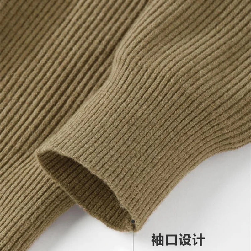 Men's Knitted Cardigan Warm Double Zipper Pit Stripe Slim Fit Sweater Casual Versatile Trend Baseball Collar Sweater Coat