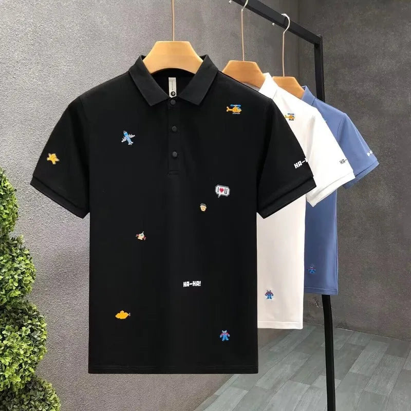 Men Short Sleeve Summer Casual High-quality Embroidery Cartoon Polo Breathable Shirt Men's Clothing T-Shirt for Men Classic