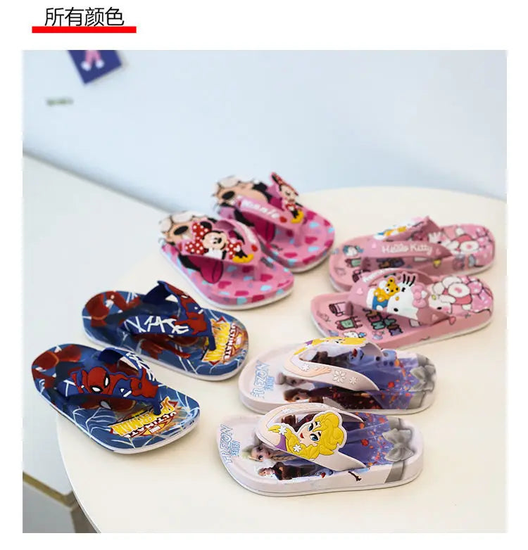 Disney Children's Flip-Flop Summer Indoor Cartoon Girl Mickey Mouse Sandals Princess Girl Slippers Pink Blue Shoes Size 24-35