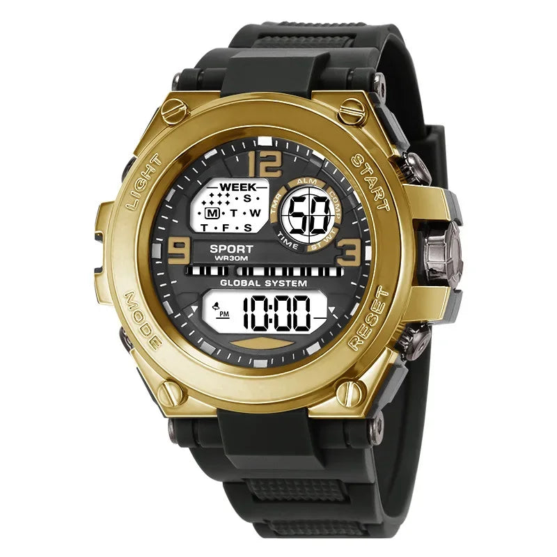 YIKAZE Men's Sports Watches Military Multifunction Digital Watch 3Bar Waterproof Luminous Alarm Clock Men Electronic Wristwatch