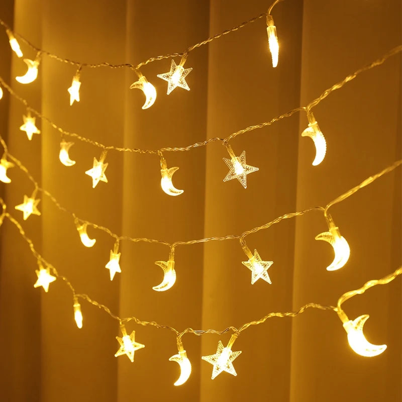 Star Moon LED Light String 2025 Eid Mubarak Ramadan Decoration for Home Ramadan Kareem Gift Islamic Muslim Party Decor Supplies