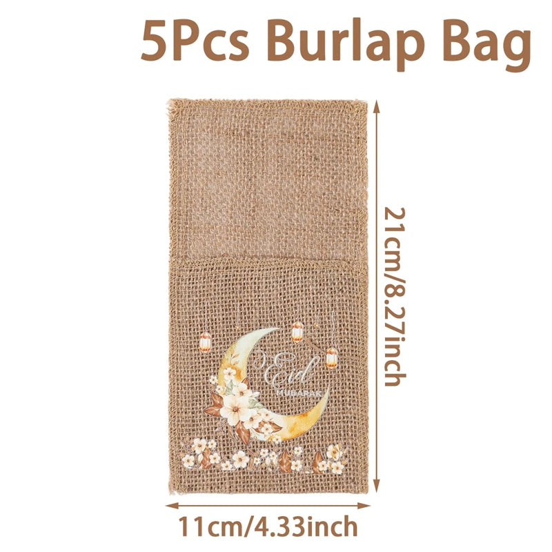 EID Mubarak Decoration Burlap Cutlery Bags Ramadan Decor 2025 Cutlery Bag Ramadan Kareem Islamic Muslim Party Eid Al Adha Gifts