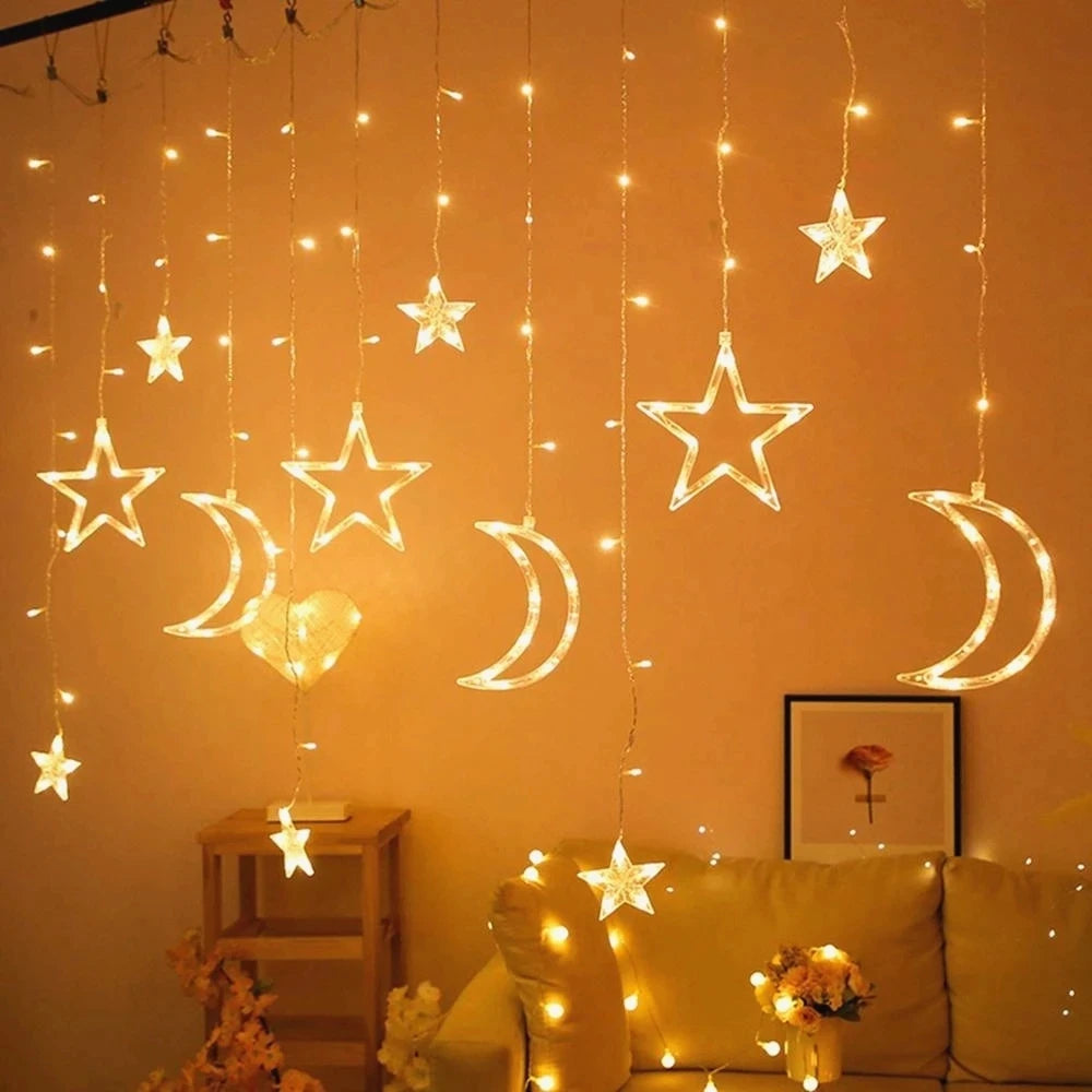 Eid Moon Star Curtain Garland Led String Light Ramadan Decoration Islam Muslim Party Decor Eid Al Adha Gift Eid Mubarak