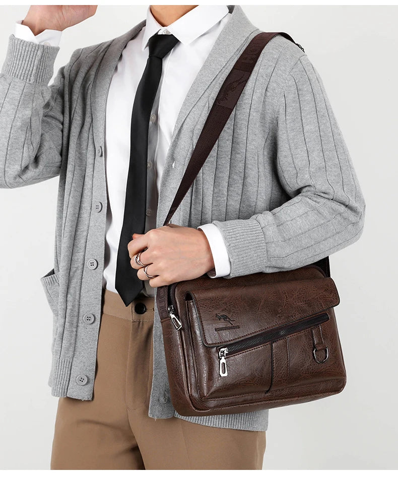 Kangaroo Brand Men Shoulder Bag Leather Messenger Bag For Men Office Business Briefcase Small Handbag Male Crossbody Side Bags