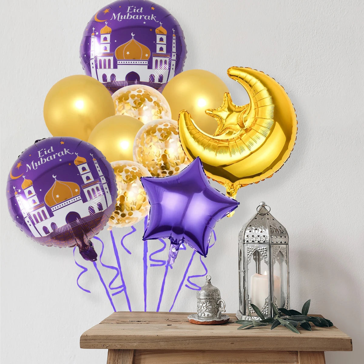 Stars Moon Confetti Balloon Bundle Eid Mubarak Ramadan Decoration 2025 Muslim Islamic Party Supplies Ramadan Kareem Foil Ballons