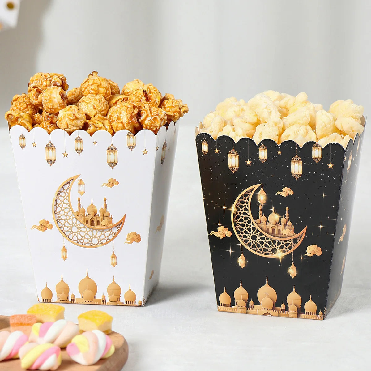 EID Popcorn Box Candy Bag Biscuit Gift Box Ramadan Decorations For Home 2025 EID Mubarak Islamic Muslim Party Decor Eid al-Fitr