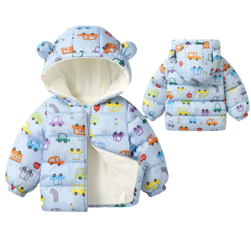 Winter Baby Kids Fleece Jacket For Children Cartoon Coats Autumn Boys Warm Hooded Down Jackets Girls Plush Warm Outerwear