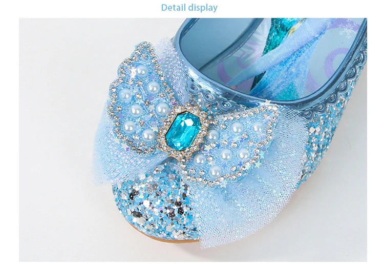 Disney Girls' Princess  Sandals Shoes Children's Shoes Elsa Children's Shoes Girls Fashion Baby Pink Blue High Heel Shoes Size