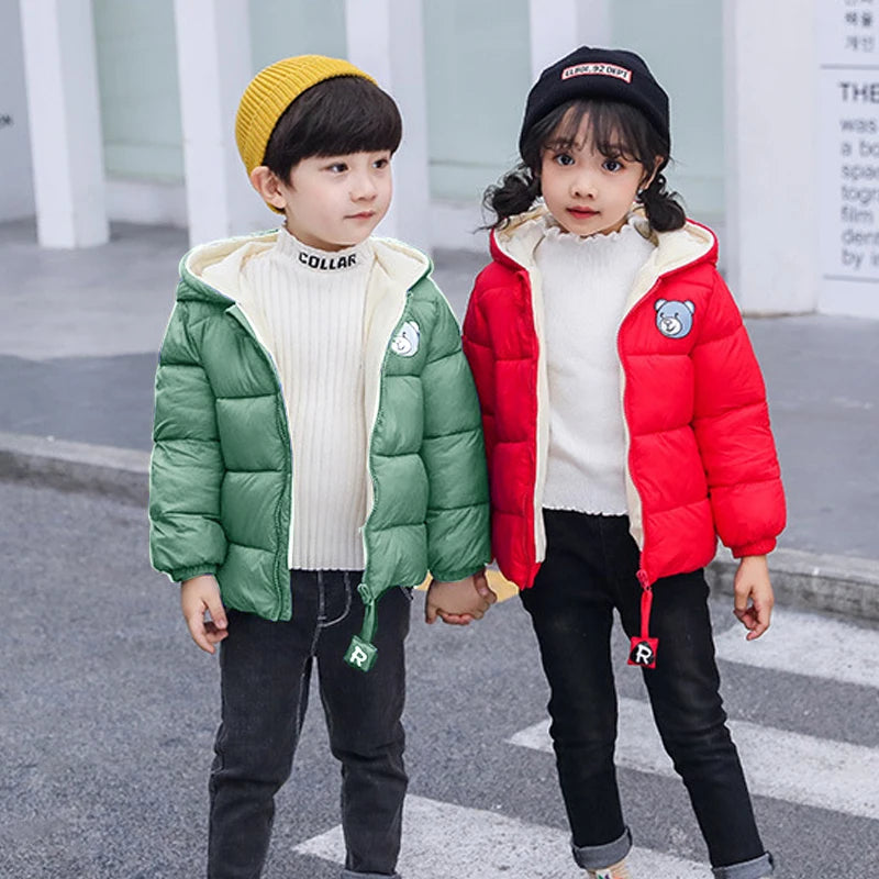 Kids Clothes Children's Jacket Coat Clothing Boy Girl Hooded Thicken Velvet Lining Keep Warm Down Jacket Children Clothing