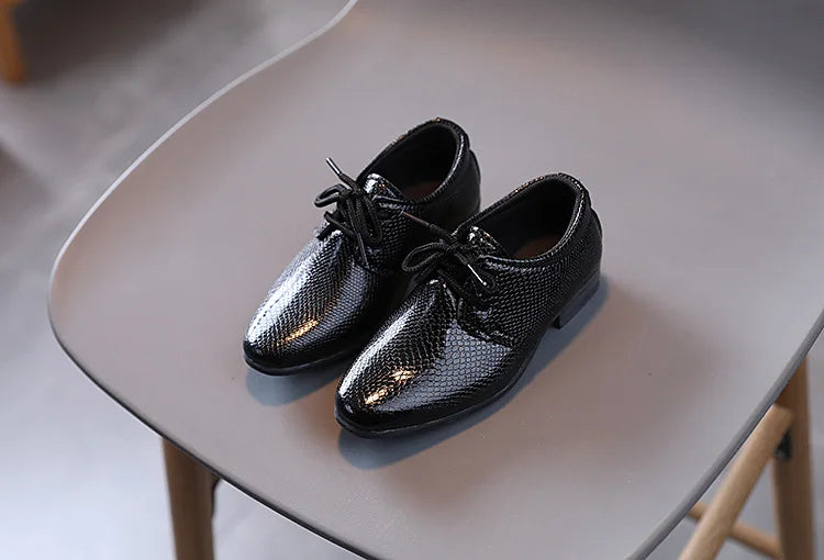 Child Boys Black Leather Shoes Britain Style for Party Wedding Low-heeled Lace-up Kids Fashion Student School Performance Shoes