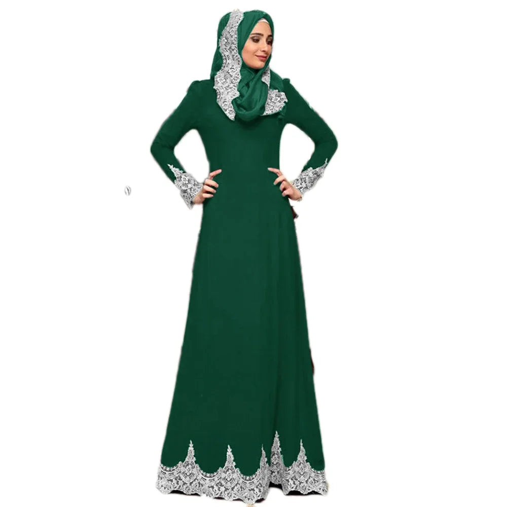 Vintage Muslim Women Lace Long Dress Party Evening Maxi Robe Middle East Pakistan Turkish Long Sleeve Islamic Gown Ramadan New