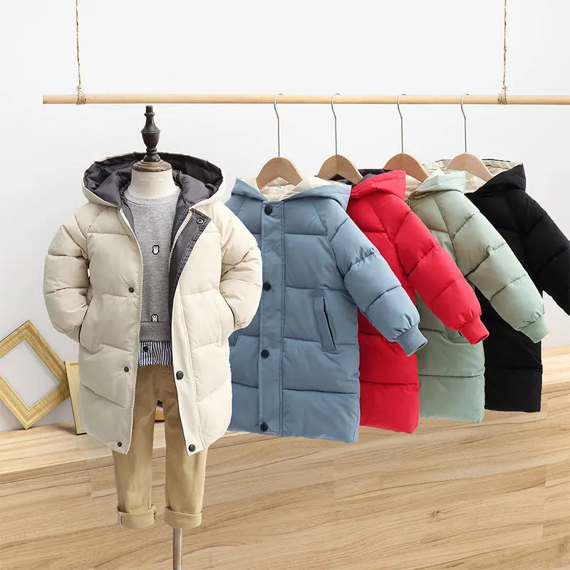 Children's Down Coat Winter Teenage Baby Boys Girls Cotton-padded Parka & Coats Thicken Warm Long Jackets Toddler Kids Outerwear