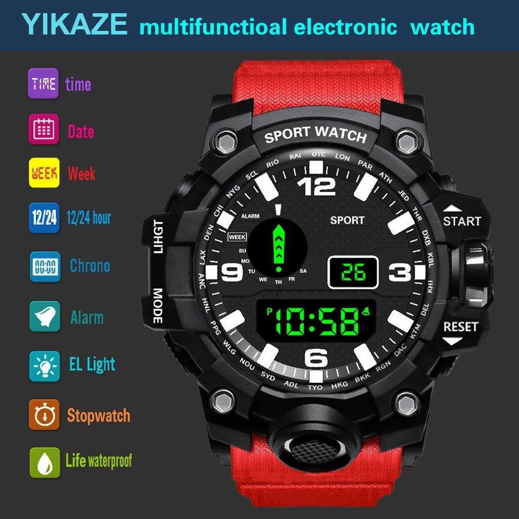 YIKAZE Y02 Sports Men's Watches Multifunction Military Digital Wristwatch Stopwatch Clock LED Electronic Watch for man Student