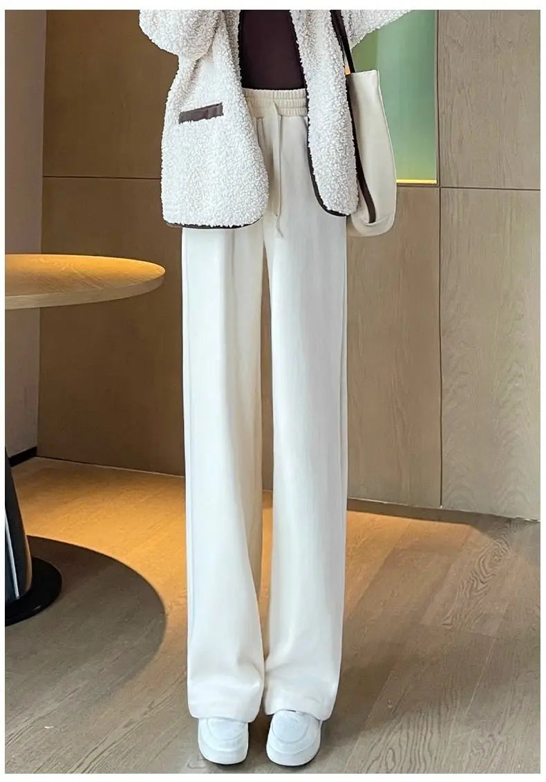 Women Keep Warm Thickened Corduroy Trousers Wide Leg Sweatpants Winter Straight Pant High Waist Warm Loose Simple Lamb Trousers