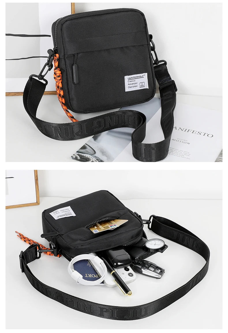 Messenger Sling Bags For Men Casual OXford cloth Small Zipper Crossbody Pouch Simple Mini Crossbody Shoulder Bag Black Men Bag