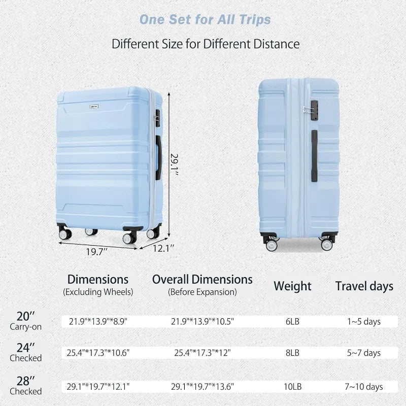 Luggage Sets 3 Piece Suitcase, Hardside Suit case with Spinner Wheels Lightweight TSA Lock, Ivory/Brown, 20/24/28 Inch