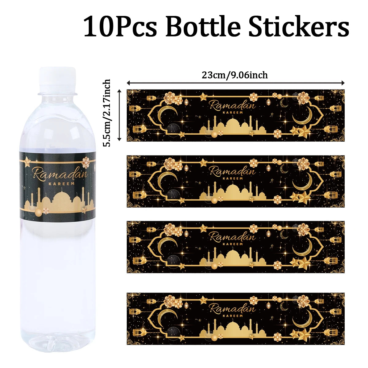 10/24pcs Eid Mubarak Bottle Labels Sticker Ramadan Kareem  Decoration For Home 2025  Muslim Islamic Party Supplies Eid Al-fitr