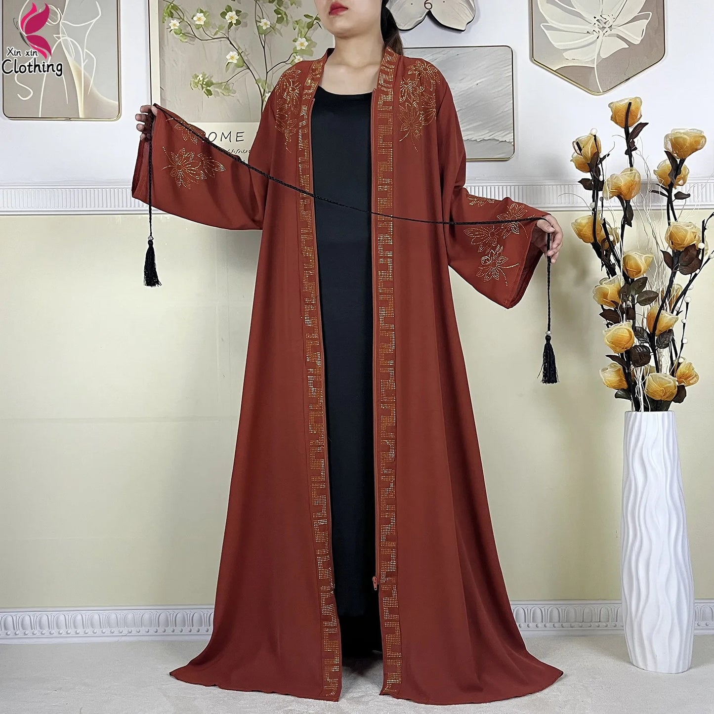 New Muslim Abayas For Women Long Sleeved Dress Dubai Lady Elegant Long Dress Islam Clothing African Abaya Loose Robe With Turban