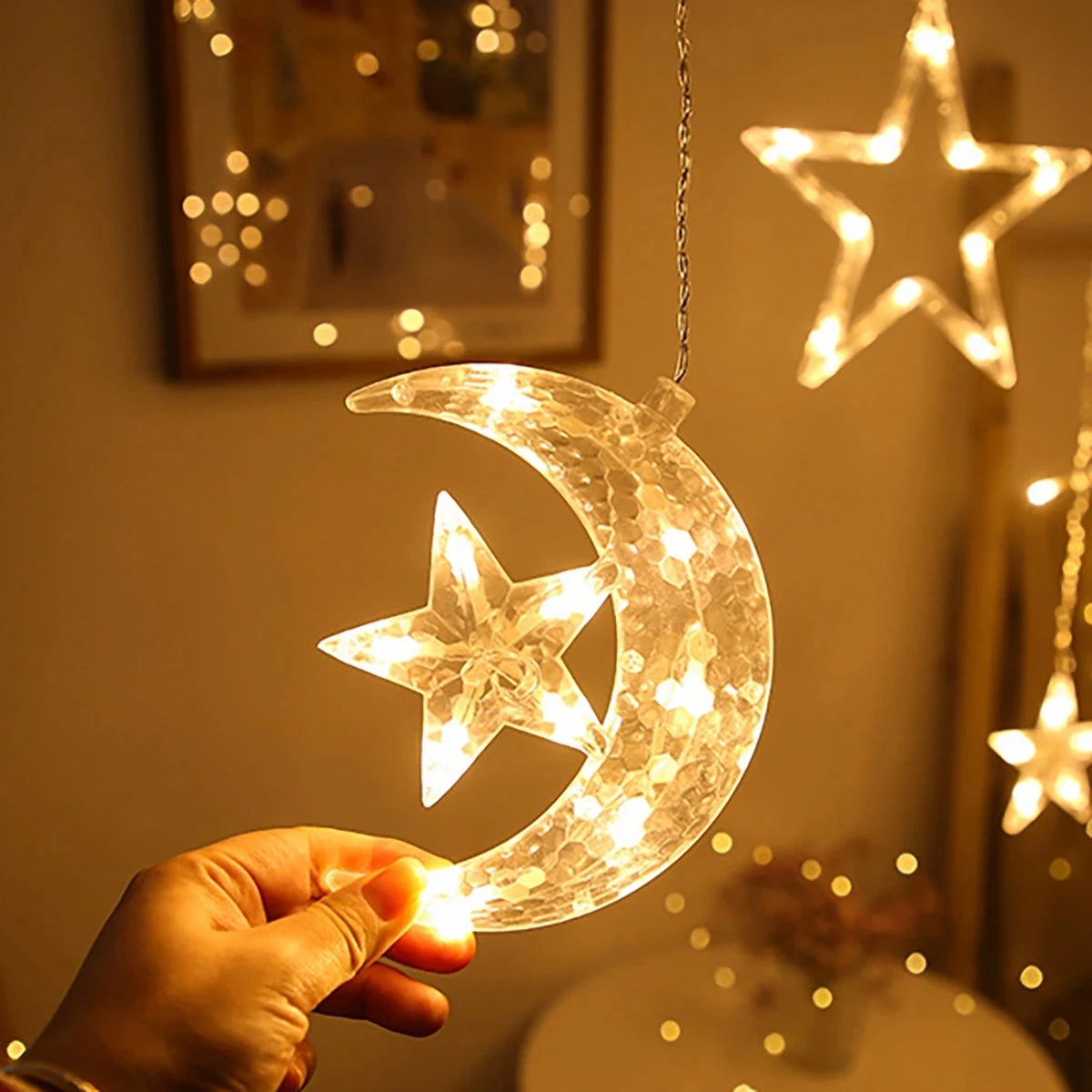 Eid Moon Star Curtain Garland Led String Light Ramadan Decoration Islam Muslim Party Decor Eid Al Adha Gift Eid Mubarak