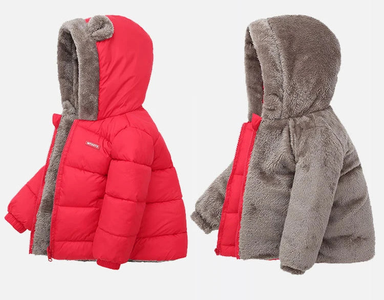 Children Thick Down Jackets Winter Thicken Plush Coats For Boys Girls Solid Color Hooded Jackets 2-6 Years Kids Parka Outerwear