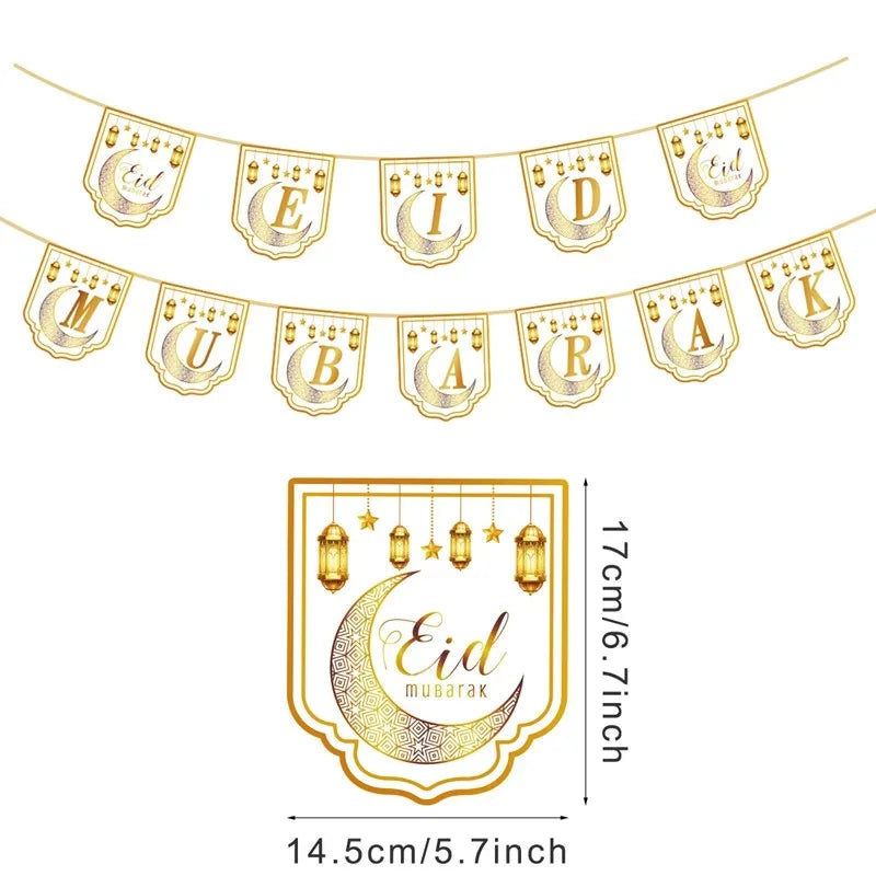 Eid Mubarak Banner Bunting Balloons Plates Tablecloth Kareem Ramadan Decoration For Home 2024  Muslim Islamic Party Supplies