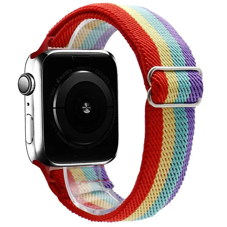 Bohemian Nylon Strap for Apple Watch ultra 2 49mm 41mm 45mm 38/40/44mm Elastic Shiny Bracelet iWatch Series 9/8/7 6 5 4 Se Band