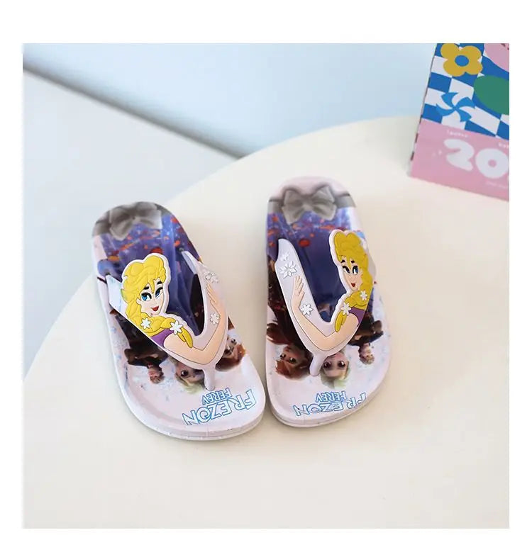 Disney Children's Flip-Flop Summer Indoor Cartoon Girl Mickey Mouse Sandals Princess Girl Slippers Pink Blue Shoes Size 24-35