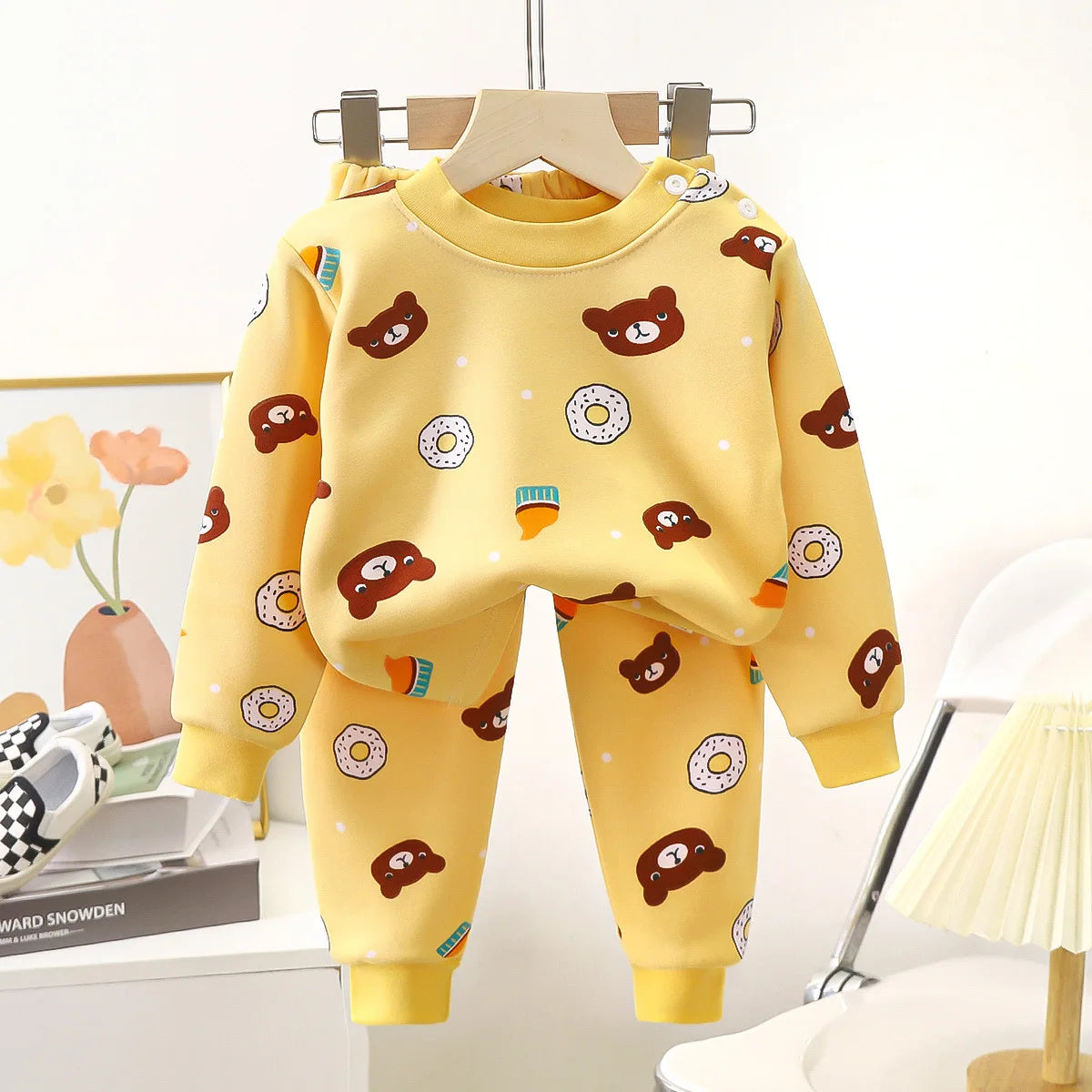 Children's Autumn Clothing Set Baby Pajamas Baby Clothes Boys and Girls Autumn and Winter Cashmere and Thick Home Wear