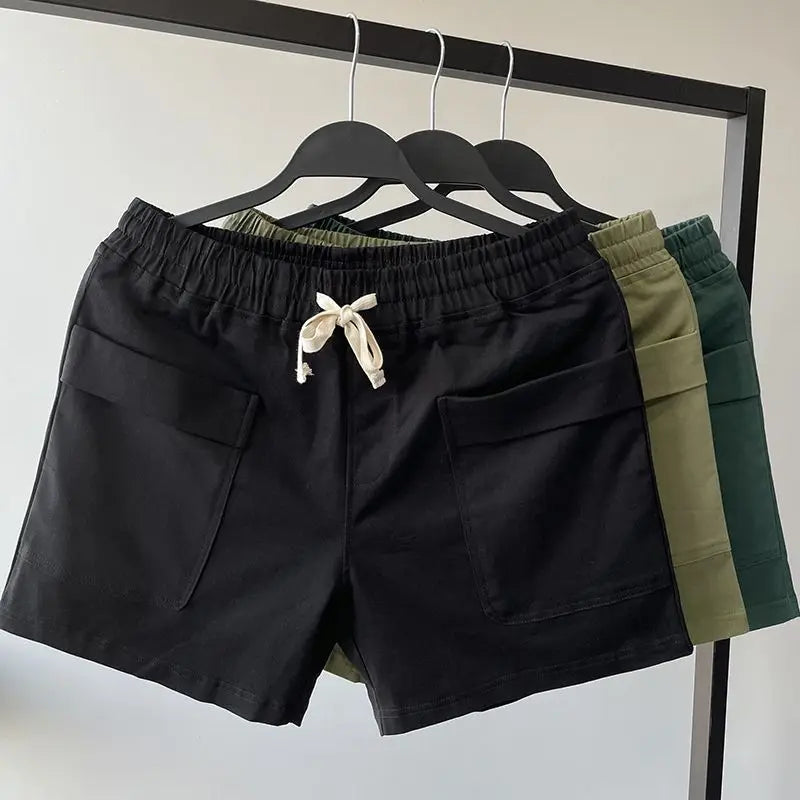 Summer Running Shorts Men Casual Black Gym Fitness Shorts Comfortable Casual Drawstring Waist Solid Multiple Pockets Shorts