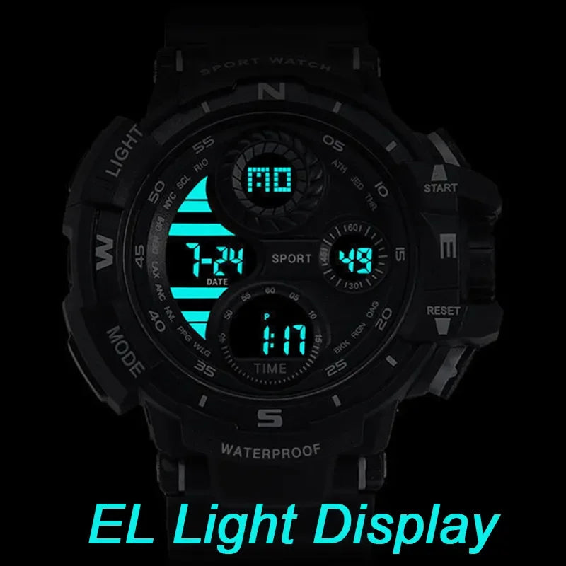 YIKAZE Men's LED Digital Watch Men Sport Watches Fitness Electronic Watch Multifunction Military Sports Watches Clock Kids Gifts