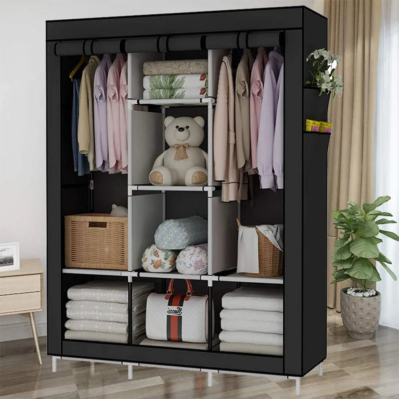 LEEGOHOME Portable Closet Large Wardrobe Closet Clothes Organizer with 6 Storage Shelves, 2 Hanging Sections 4 Side Pockets