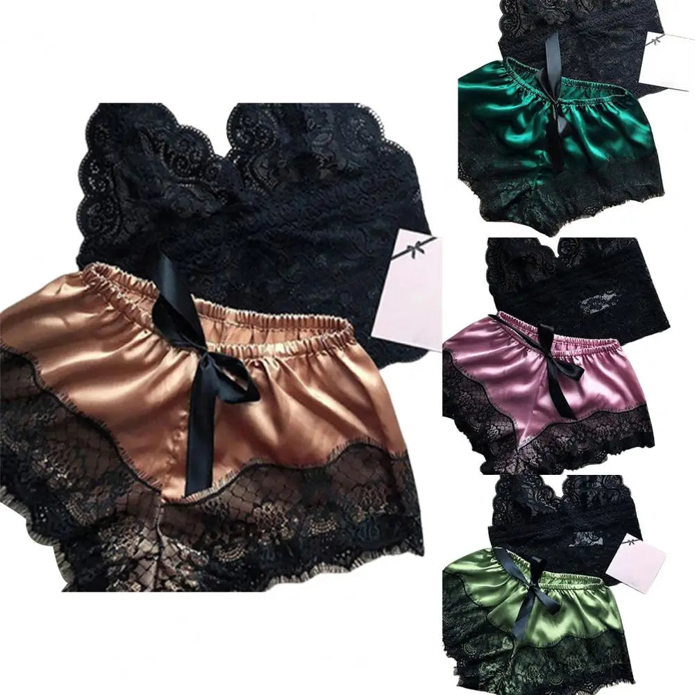 Sexy Lace Pajama Set Women Tube Top Bra Short Pants Pajamas Set Summer Sleepwear Short Lingerie Female Night Wear Sleep Lounge