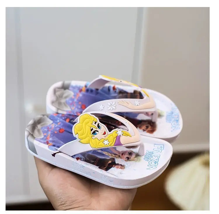 Disney Children's Flip-Flop Summer Indoor Cartoon Girl Mickey Mouse Sandals Princess Girl Slippers Pink Blue Shoes Size 24-35