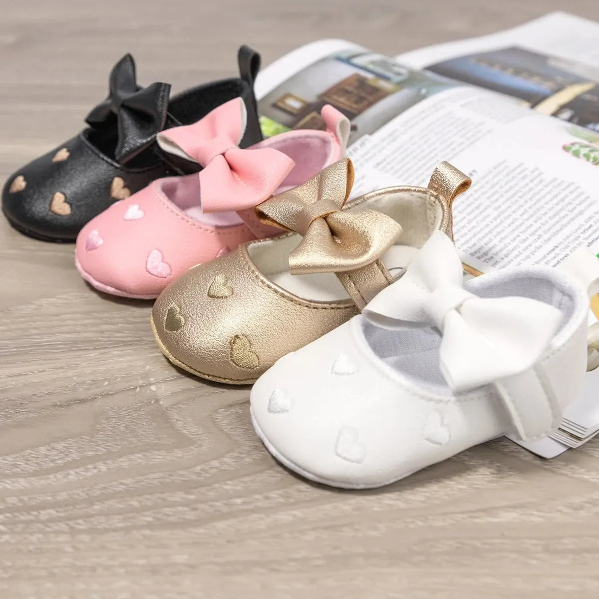 Meckior Baby Shoes Classic Dress Cute Bow-knot Heart Anti-slip Soft Sole First Walkers Infant Baby Girls Toddler Shoes 0-18m