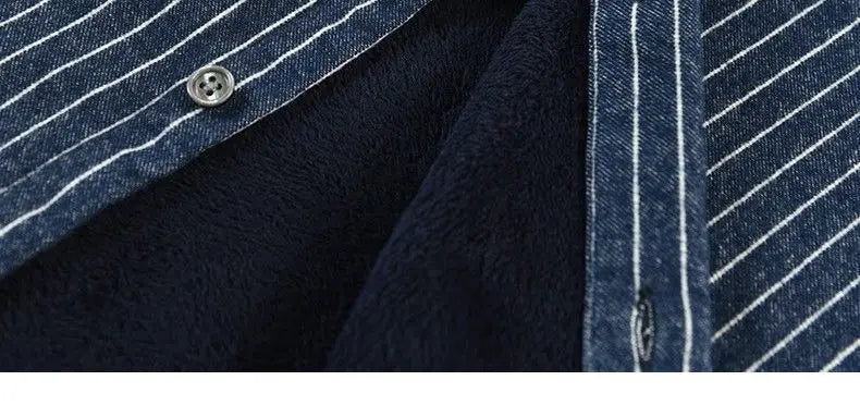 Autumn Winter Men Casual Vertical Stripes Plus Velvet Shirt Cotton Long Sleeve Comfortable Daily Tops Button Down Shirts Coat