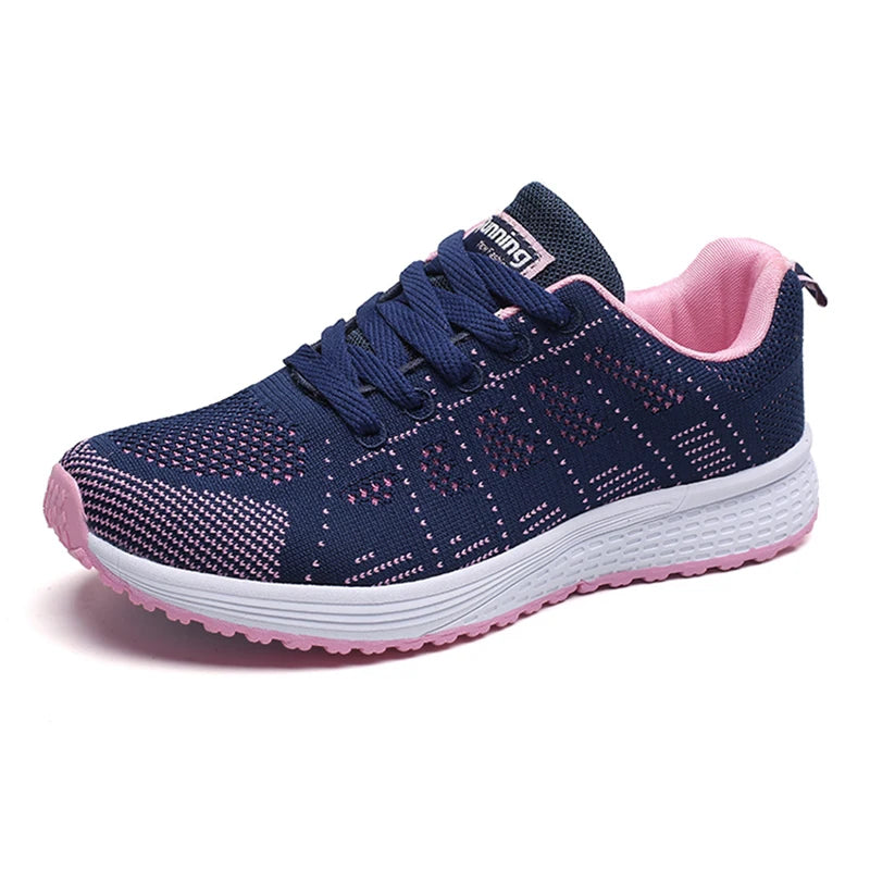 Women's Sneakers 2024 New Fashion Breathable Solid Color Walking Sneakers Women Mesh Fabric Lace Up Shoes Women Female Footwear