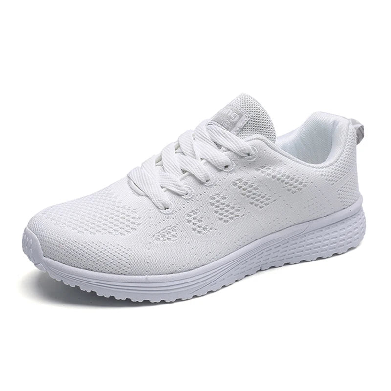 Women's Sneakers 2024 New Fashion Breathable Solid Color Walking Sneakers Women Mesh Fabric Lace Up Shoes Women Female Footwear