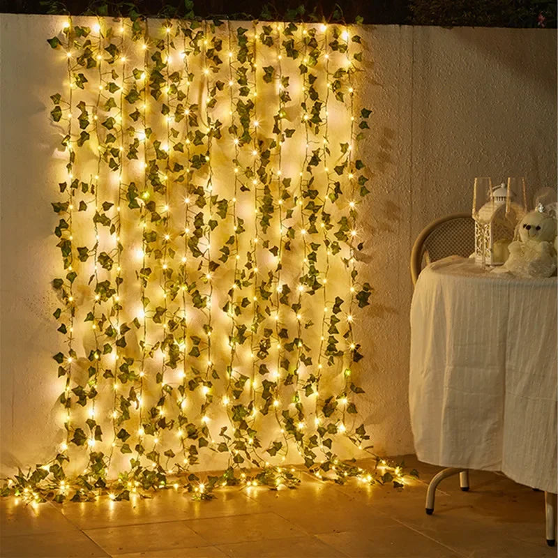 Flower Green Leaf String Lights Artificial Vine Fairy Lights Battery Powered Christmas Tree Garland Light for Weeding Home Decor