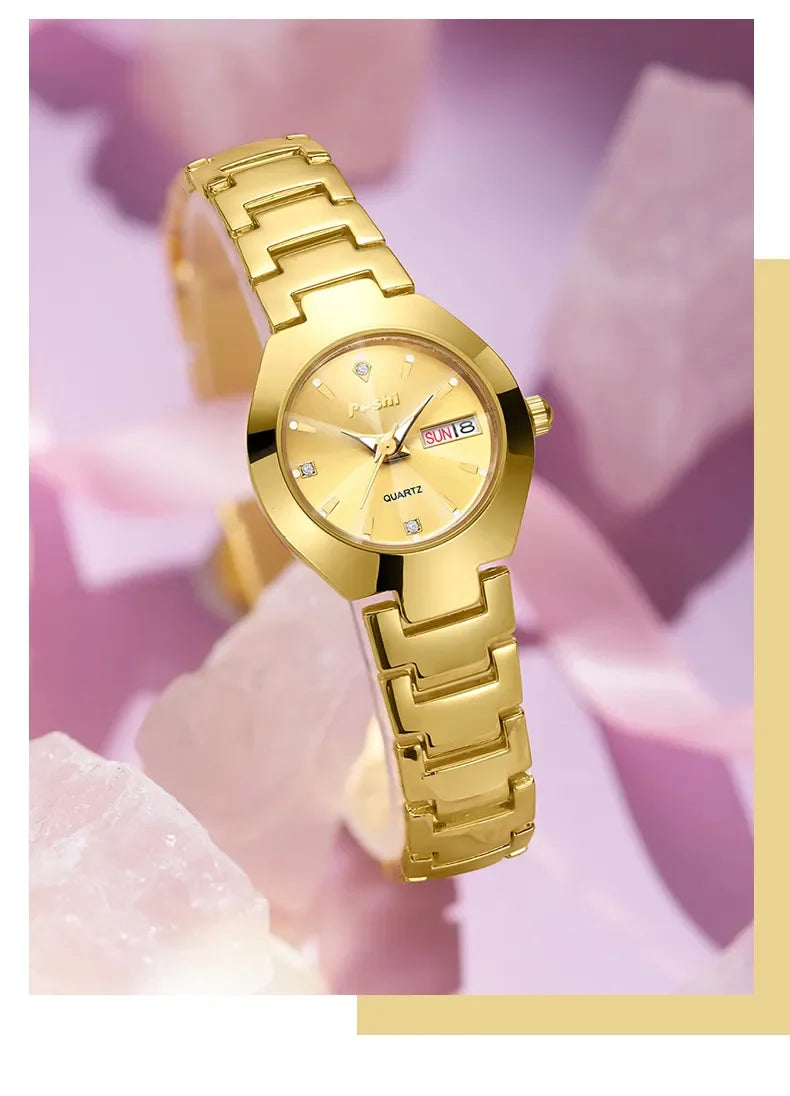 POSHI Fashion Quartz Girls Watch Stainless Steel Simple Women Watch Date Week Waterproof Thin Lady Business Clock  Wristwatch