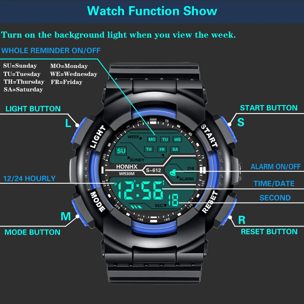 Men's Digital Electronic Watch Sports Glow 55mm Large Dial Watch Student Outdoor Adventure Trend Multifunctional Watches Clock