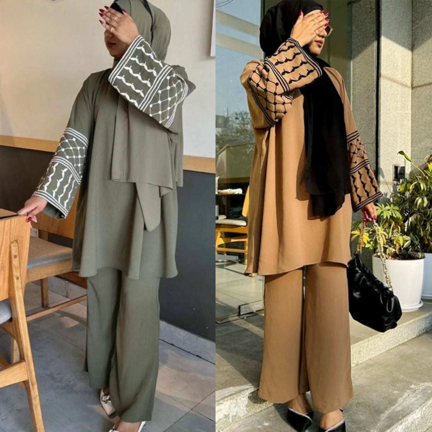 Dubai 2024 Autumn Embroidery Sleeves Tops and Pants Modest Muslim Sets Abayas Women Clothes Robe Caftan Marocain Femme Musulmane